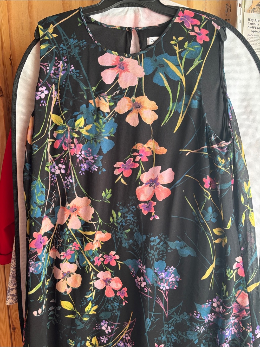 Calvin Klein Black Floral Dress with Pink and Blue Blooms